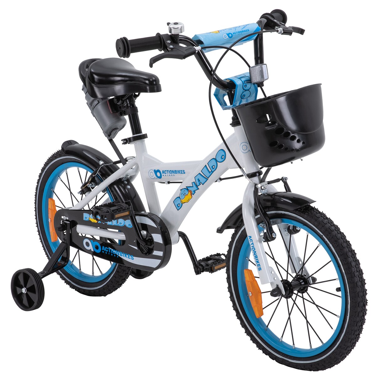 Actionbikes Kinderfahrrad Donaldo 16 Zoll, V-Brake-Bremsen, höhenverstellbar, Stützräder, Korb