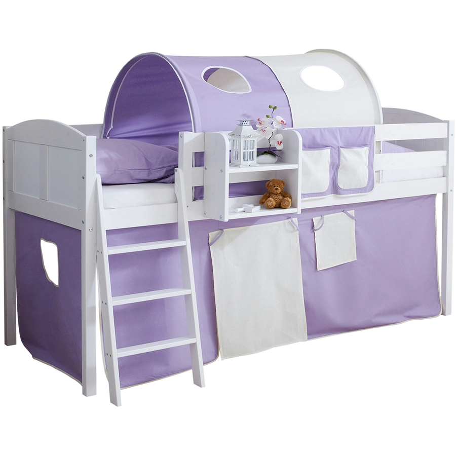 TICAA Hochbett Eric Country Kiefer Weiß Classic Lila-Beige
