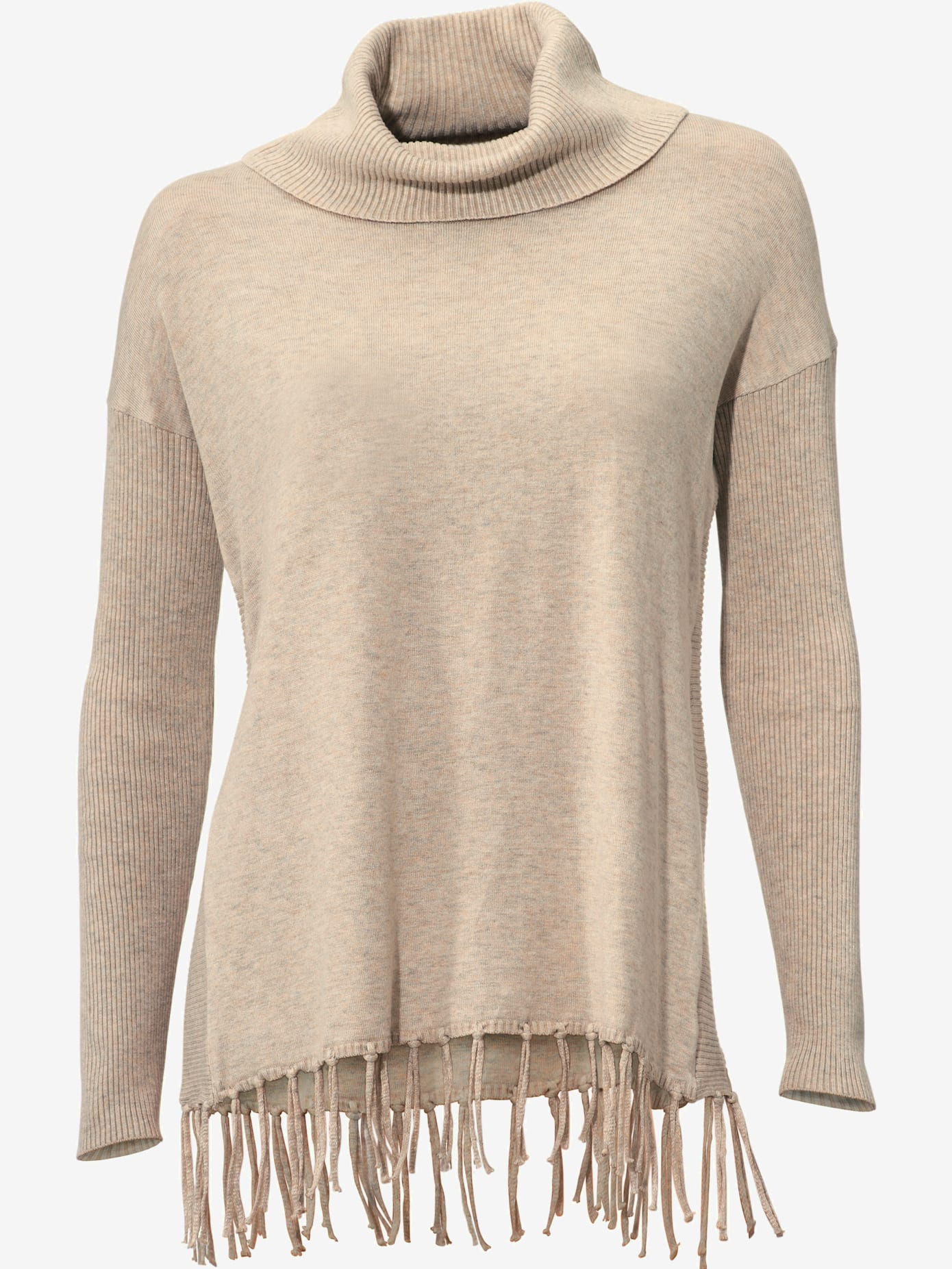 Pull col roulé style poncho tendance avec franges