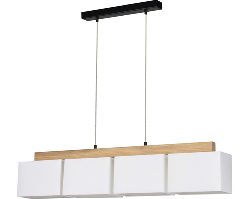 Hanglamp, 4-lichts, HxL 140x96 cm, eiken/geolied/zwart, lampenkap wit