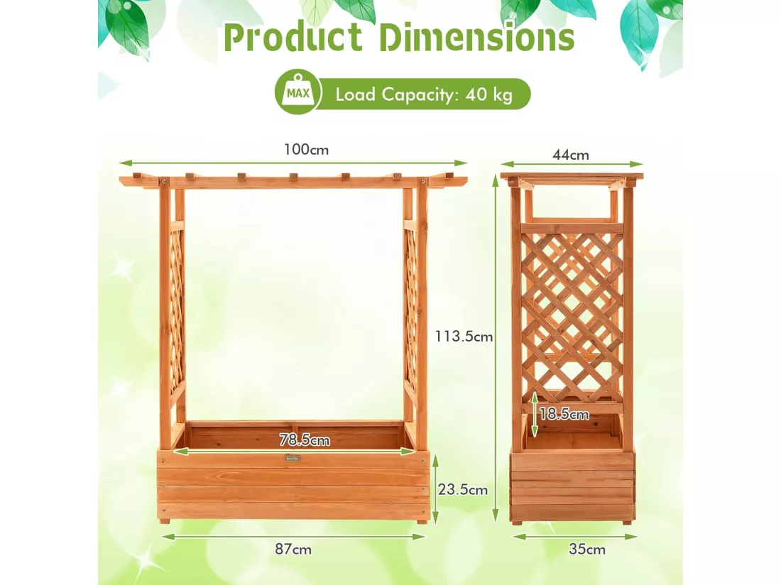 Jardinière avec 2 Treillis Latéraux Toit Suspendu en Bois de SaBois avec Trou de Drainage, Lit de Jardin pour Plante Grimpante Résistance aux Intempéries, Orange 110 x 44 x 113,5 cm
