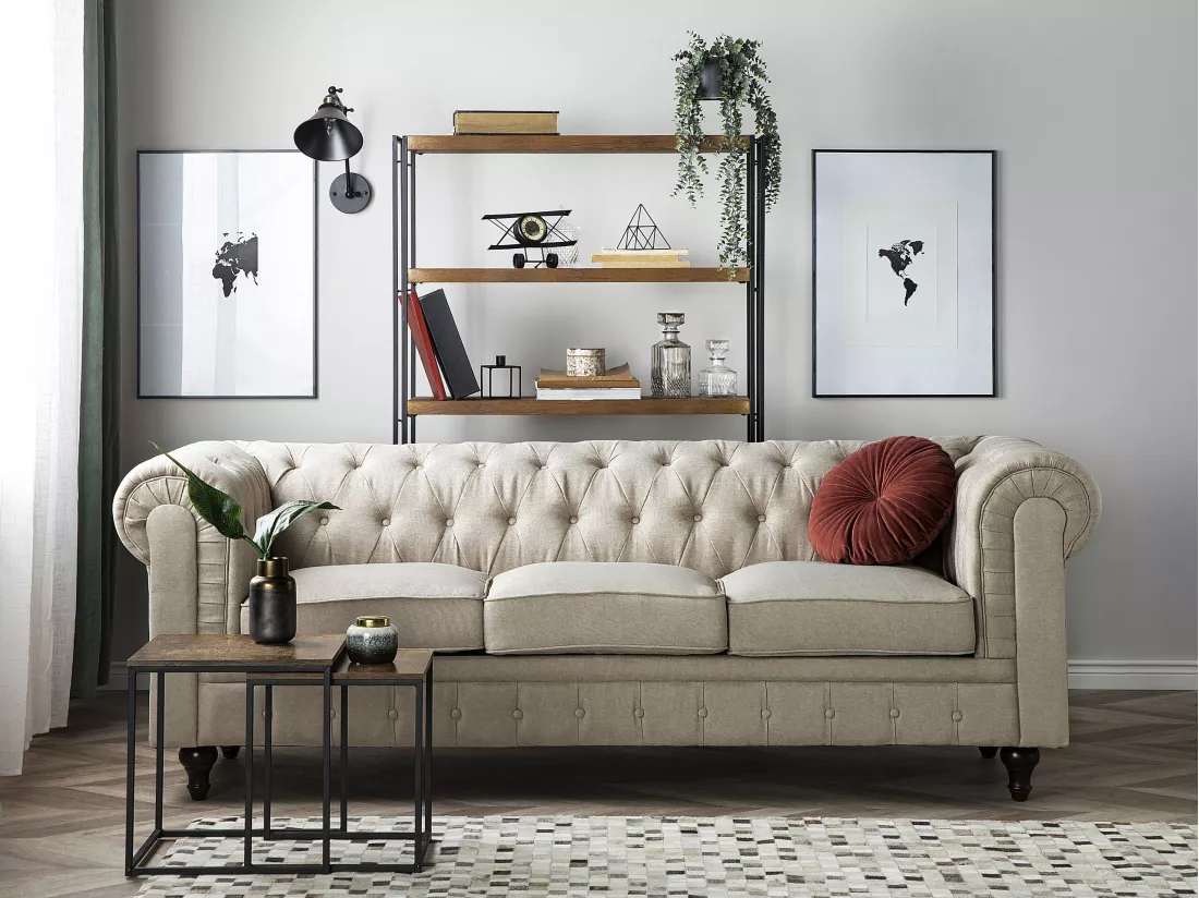 Canapé 3 places en tissu beige CHESTERFIELD BIG