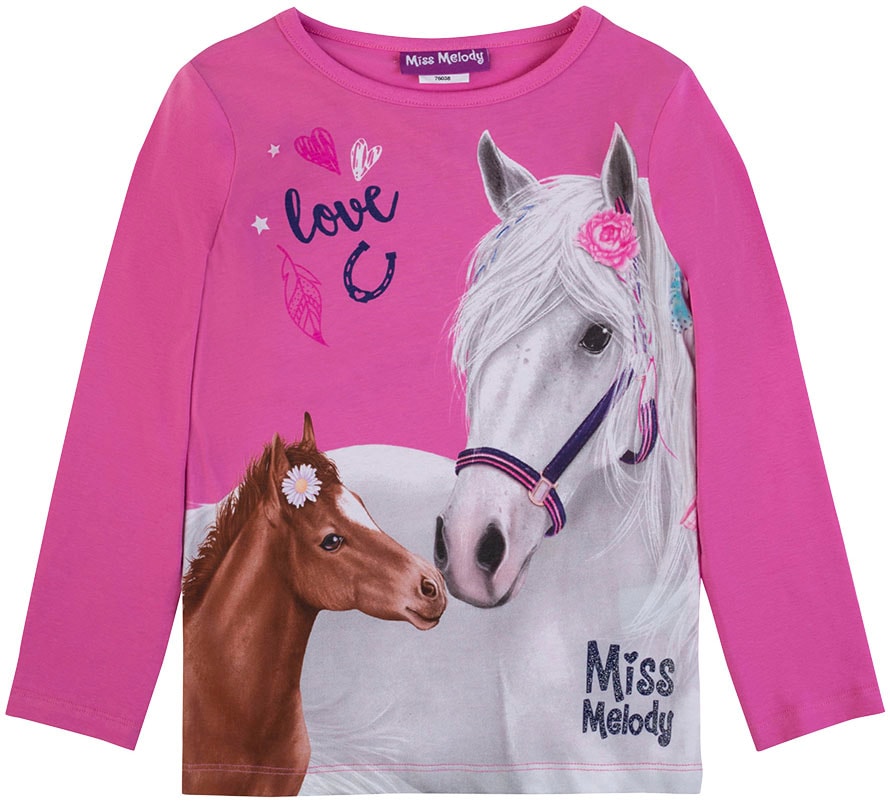 Miss Melody Langarmshirt , mit grossem Pferde-Frontmotiv
