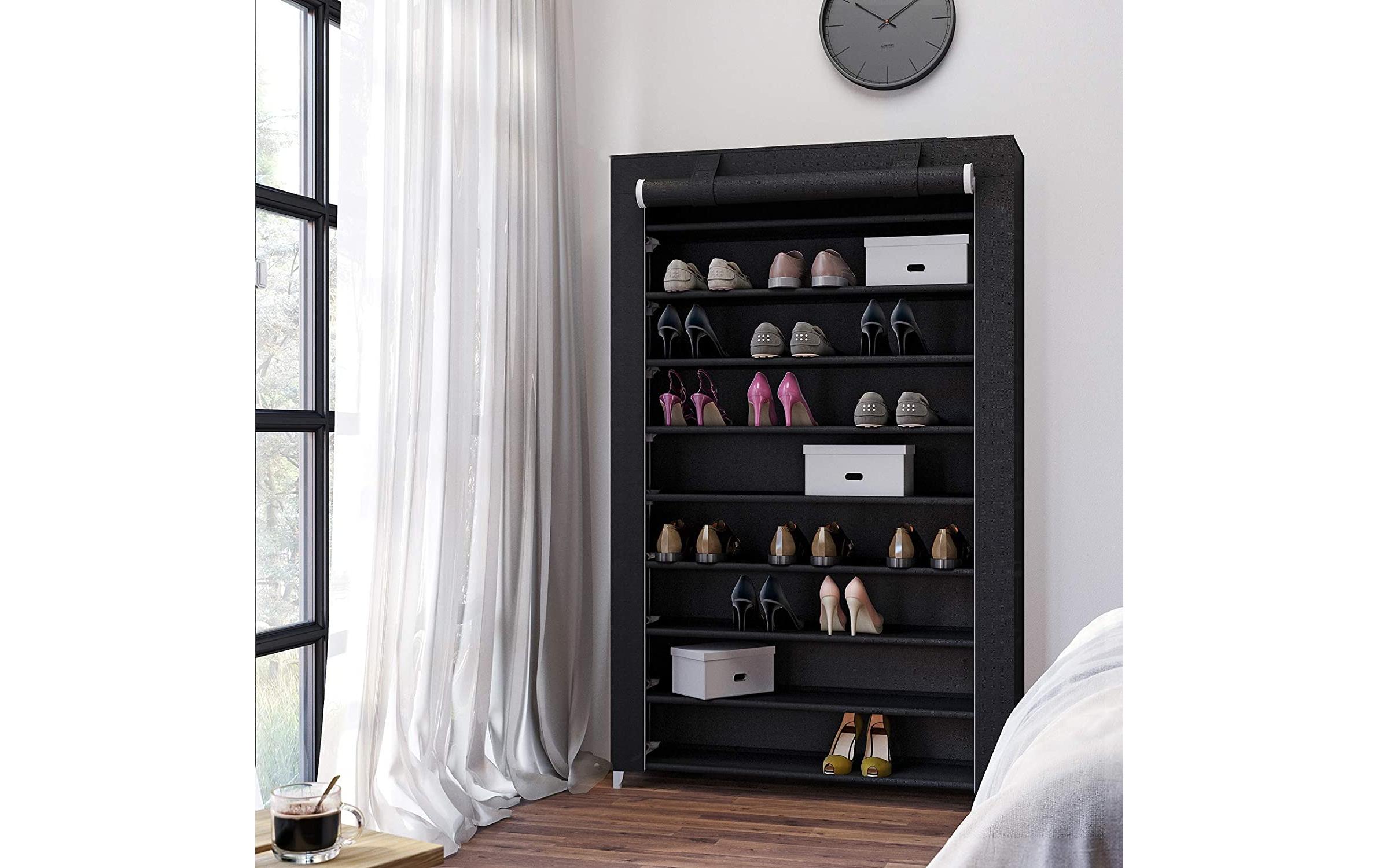 Schuhschrank mit Rolltür 100 x 28 x 162 cm, SchwarzSchuhorganizer