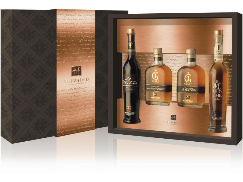 Marzadro Geschenkset Rum Piramide Allegra 4 x 0.2 l Geschenkbox mit würzigen Grappaspezialitäten aus Italien
