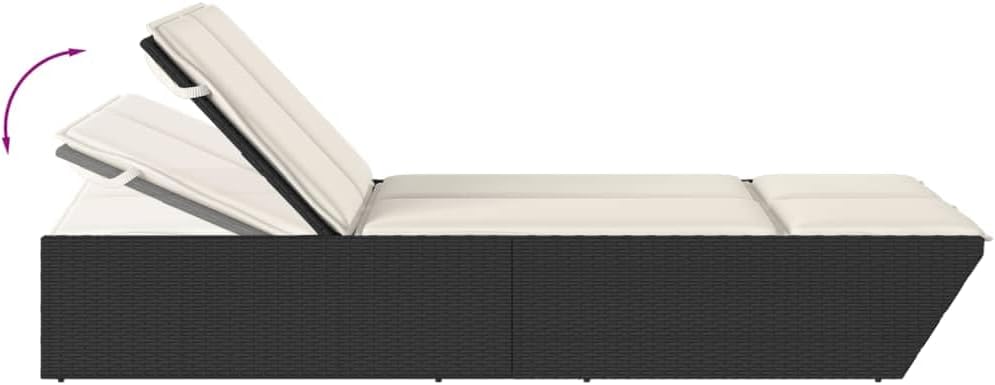 Doppel Sonnenliege, Gartenliege mit Auflagen, Doppelliege für Garten Terrasse, Relaxliege Sonnenbett Gartenmöbel,Poly Rattan Doppel Sonnenliege,Schwarz