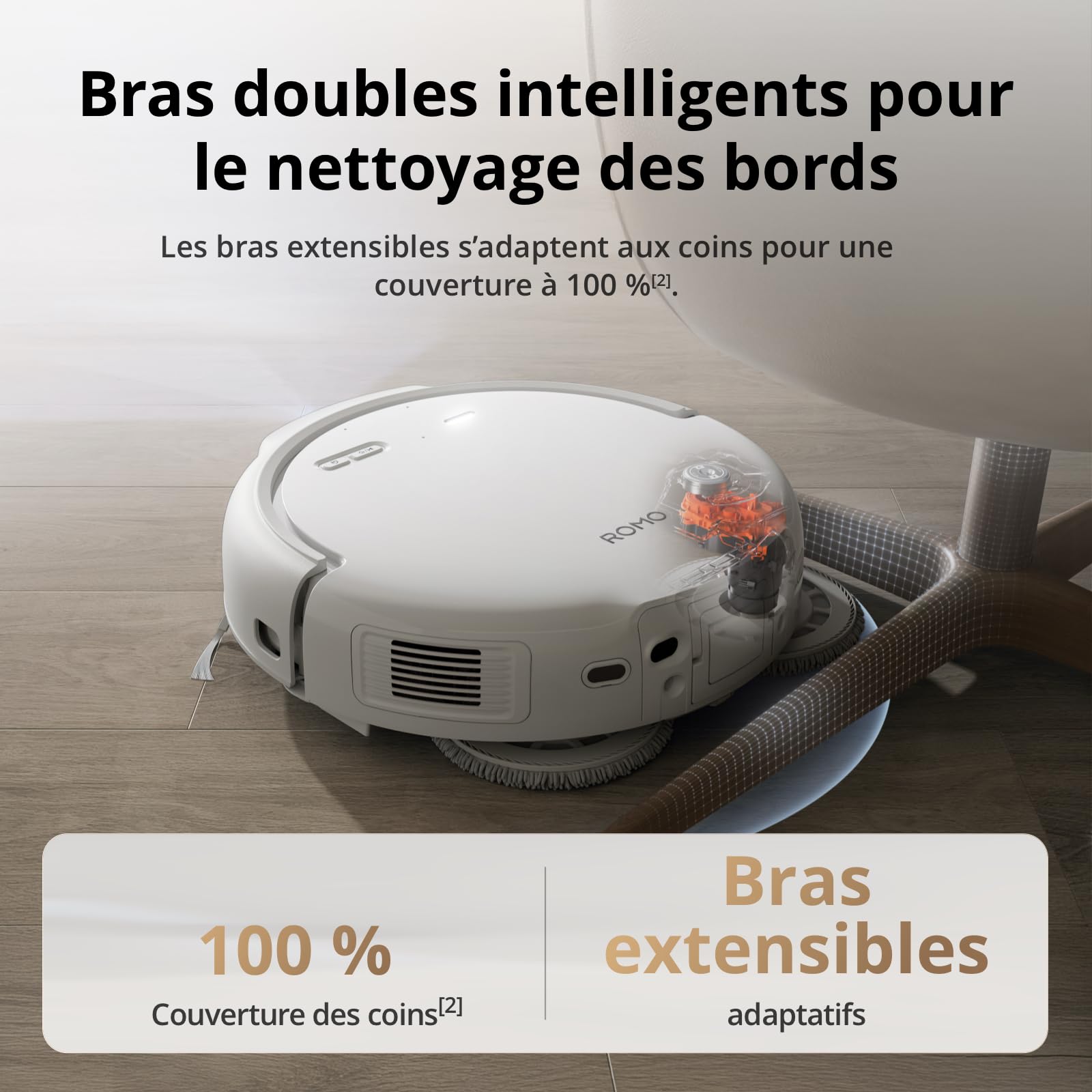 DJI ROMO S Robot Aspirateur Laveur, Aspirateur Robot de 25 000 Pa, détection de Niveau Drone, Deux Bras robotiques, 200 Jours sans Maintenance, Lavage