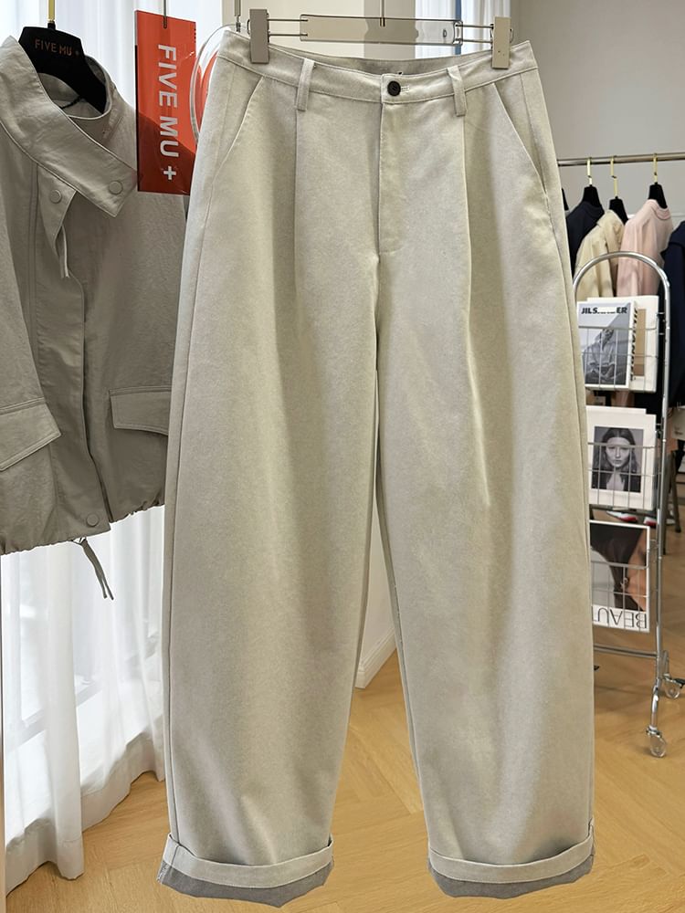 fluffush - Mid Rise Plain Loose Fit Broek