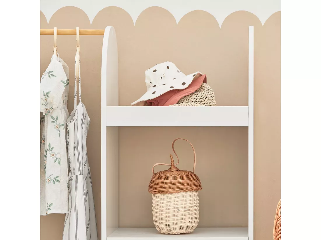 Portant Vêtements Chambre Enfant, Porte-vêtement, 3 Étagères, 1 Panier Et 3 Crochets, Kmb40-w
