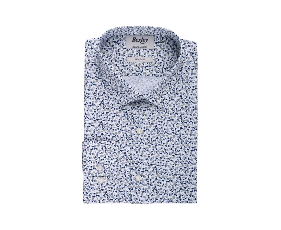 Chemise homme blanche à imprimé fleuri blanc et taupe - HÉMÉRIC