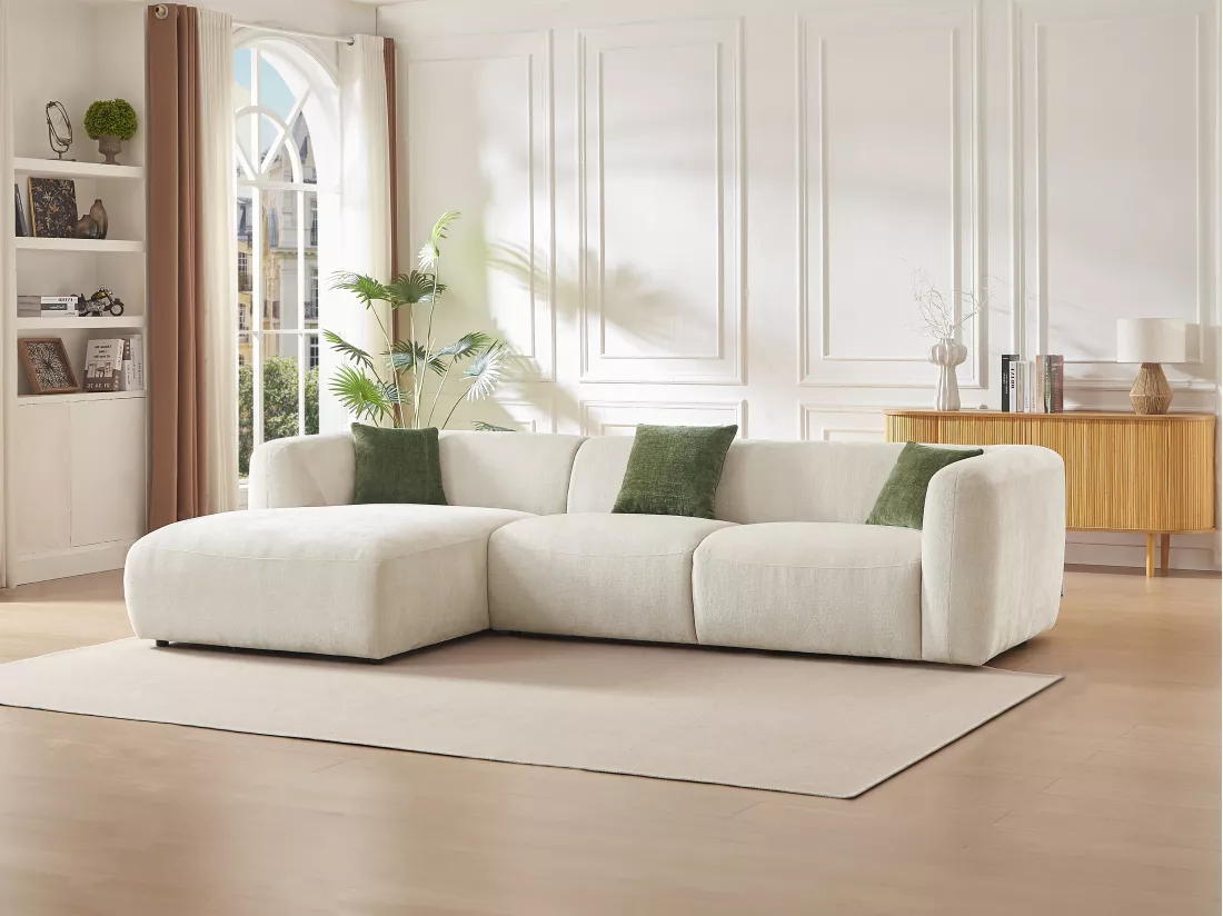 Canapé d'angle gauche en tissu beige TANCAVO