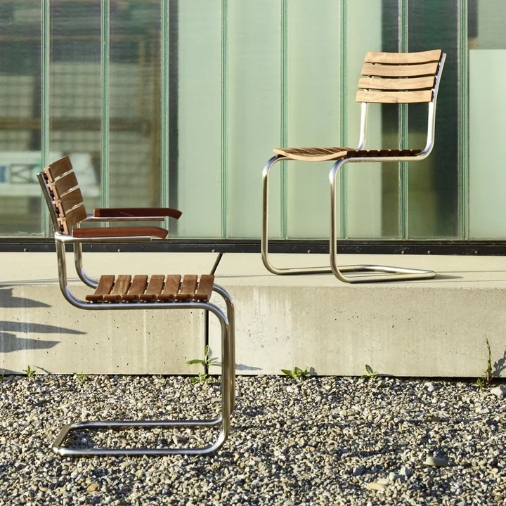 Thonet - S 40 Outdoor Stuhl, Gestell Edelstahlrundrohr / Sitz und Rücken Iroko geölt