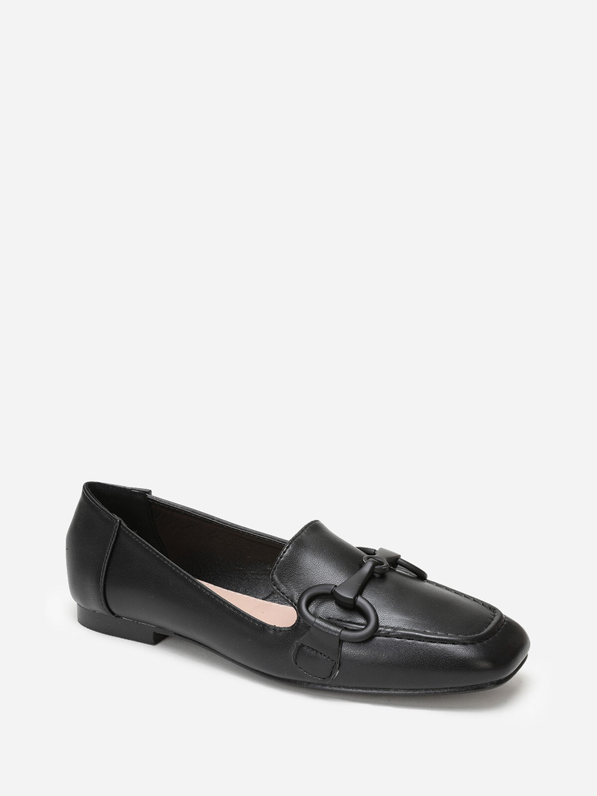 Mocassins à bride métallique et surpiqûres- Noir