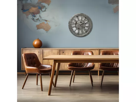 Horloge murale décorative salon cuisine vintage métal gris Ø.61 cm