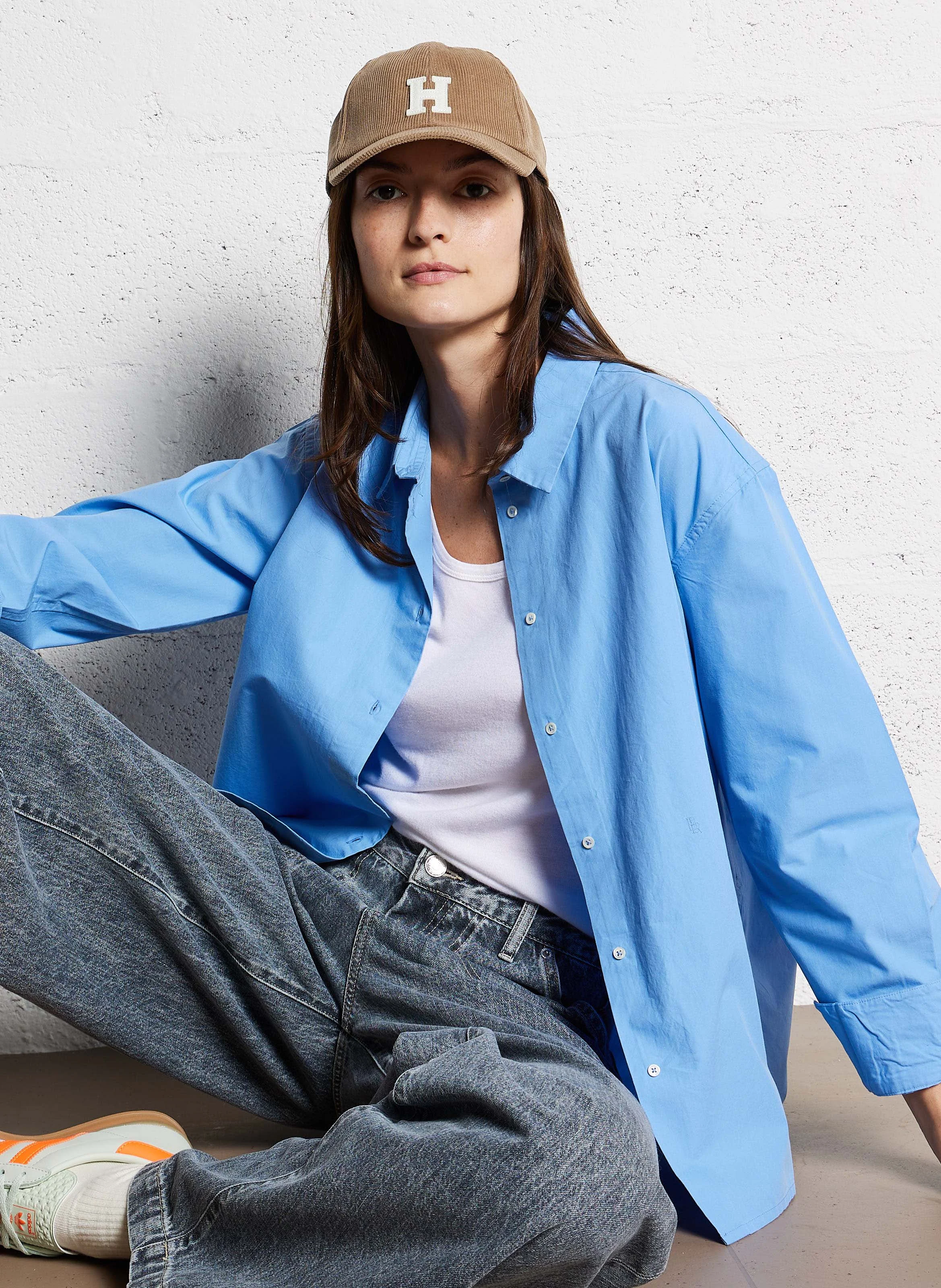 GASTOO - Chemise oversize col classique en coton | Bleu
