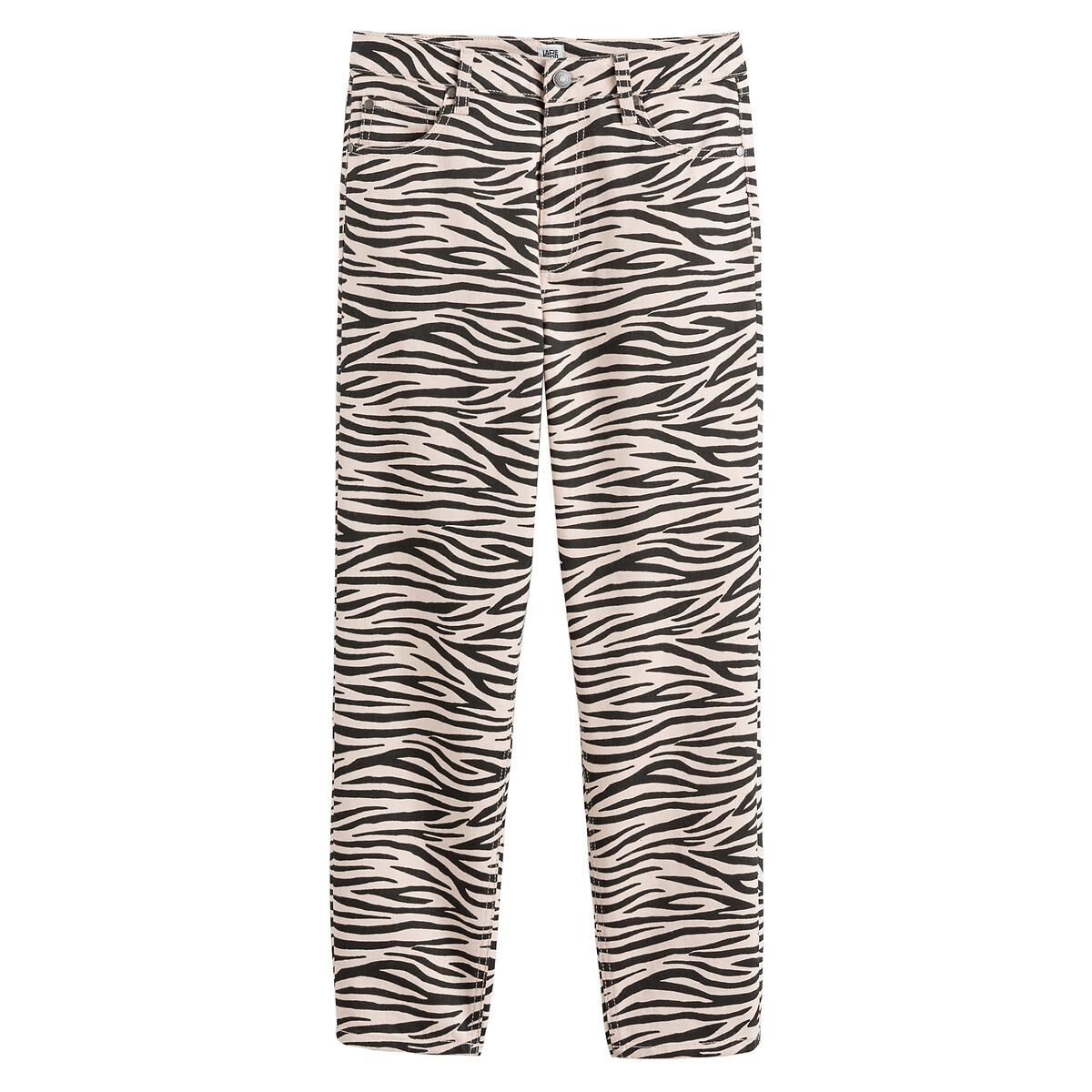 COLEÇÕES LA REDOUTE<br>Calça jeans mom de cintura alta, estampa animal