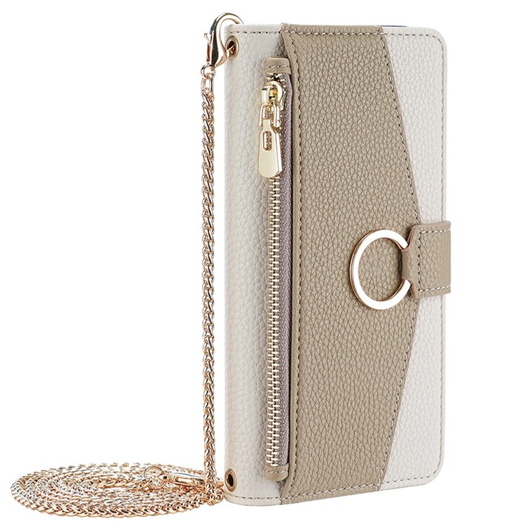 Samsung Galaxy Xcover 7 Necklace Leder Tasche Flip Cover mit Reissverschluss   Spiegel - Beige / Weiss