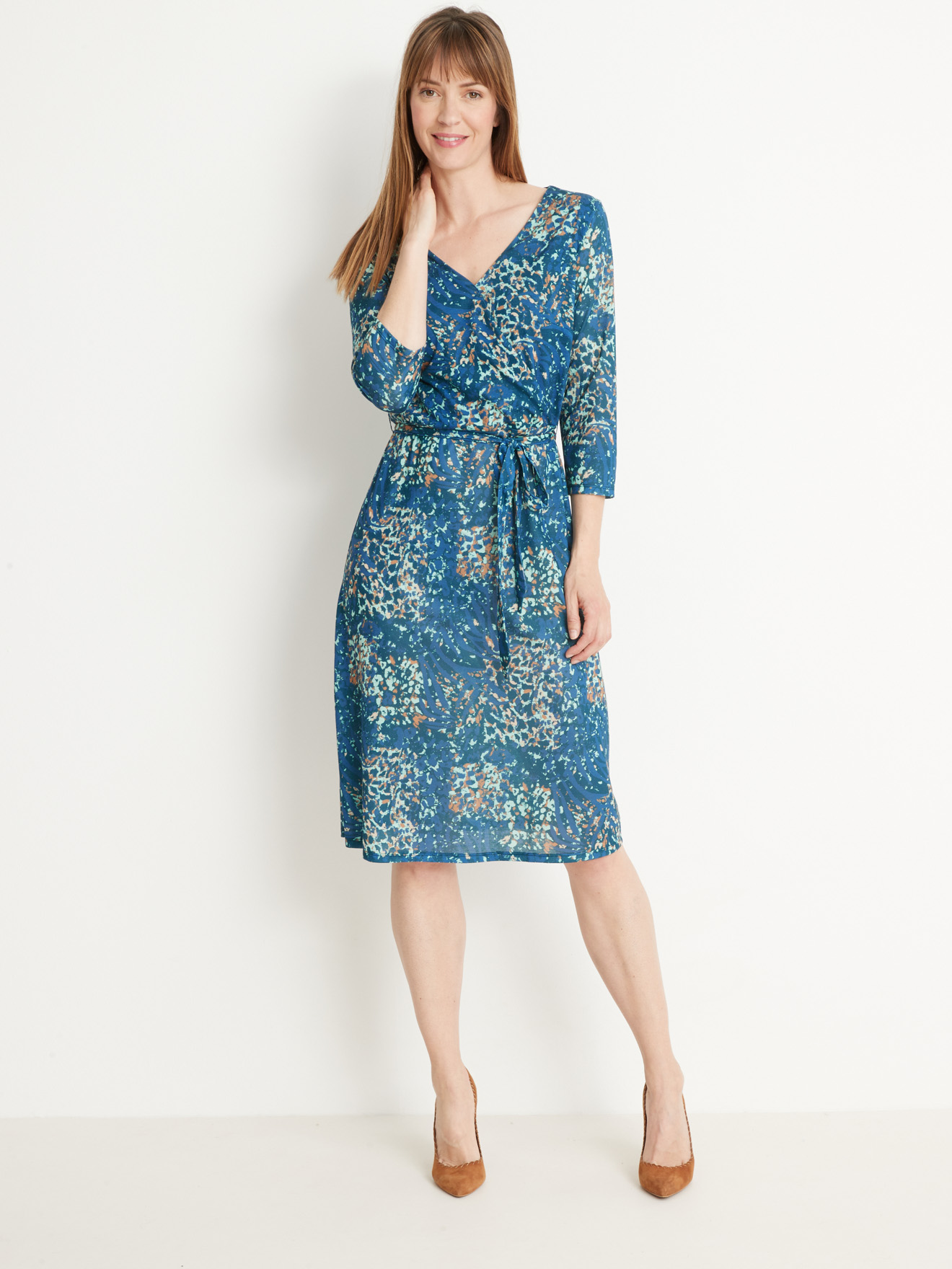 Robe en maille encolure V croisée