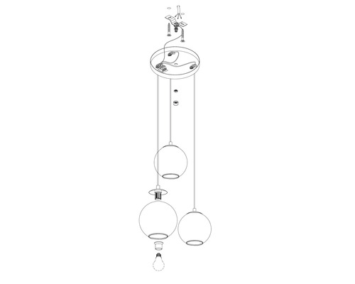 Hanglamp, 3-lichts, HxØ 110x42,5 cm, zwart/transparant glas, dampafzetting