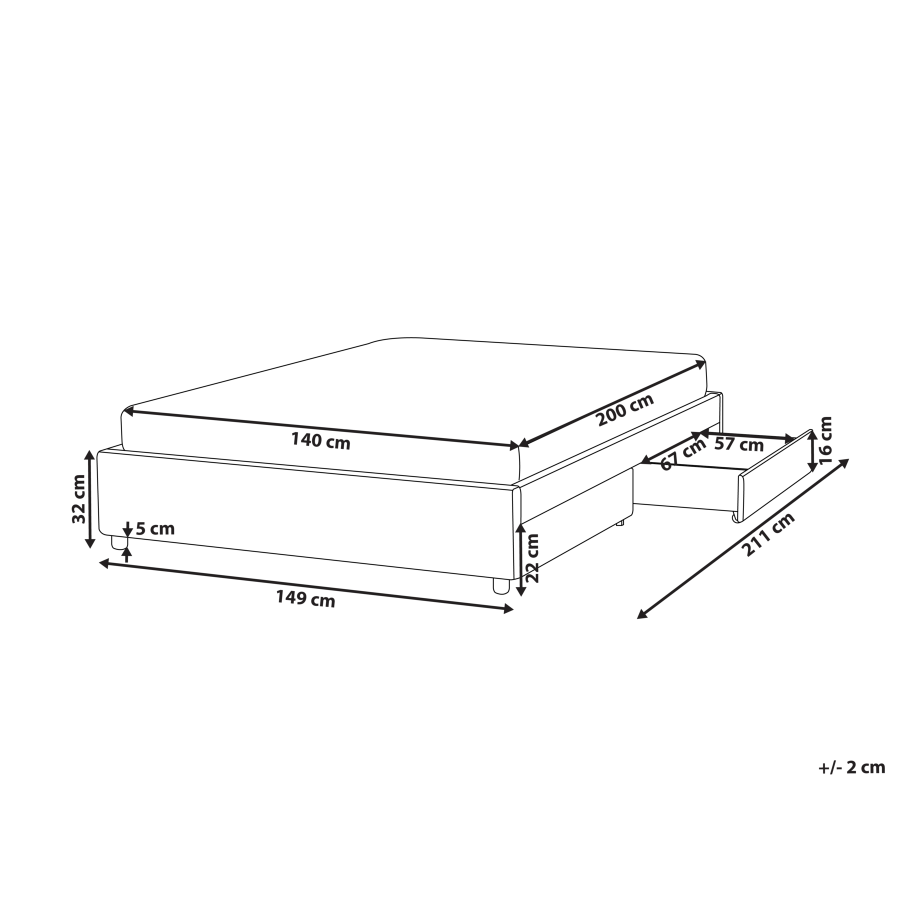 Beliani-PRADES-Bed met opbergruimte-Lichtgrijs-140 x 200 cm-Polyester