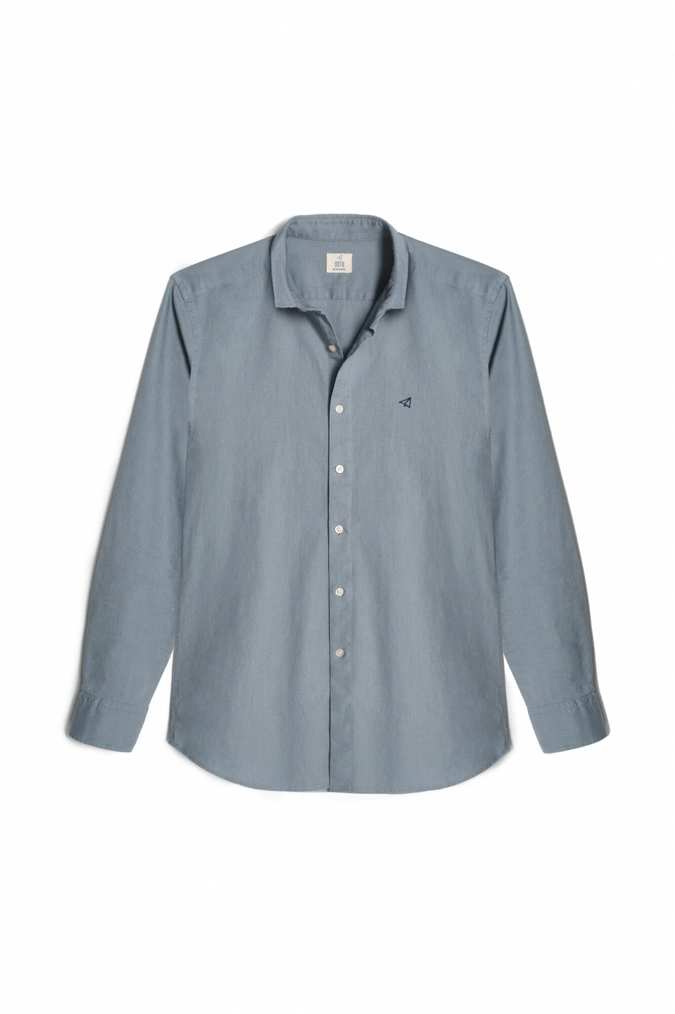 Camisa de linho slim de manga comprida - Cinza