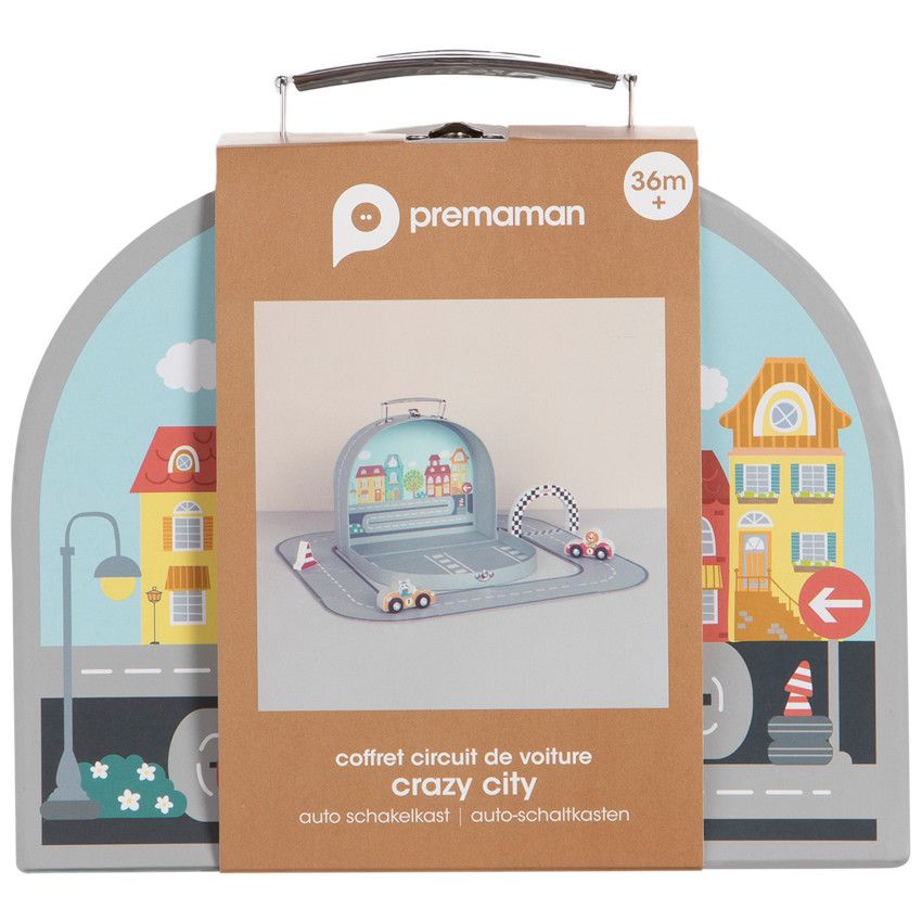 Coffret valisette circuit de voiture - Crazy city - Ecru