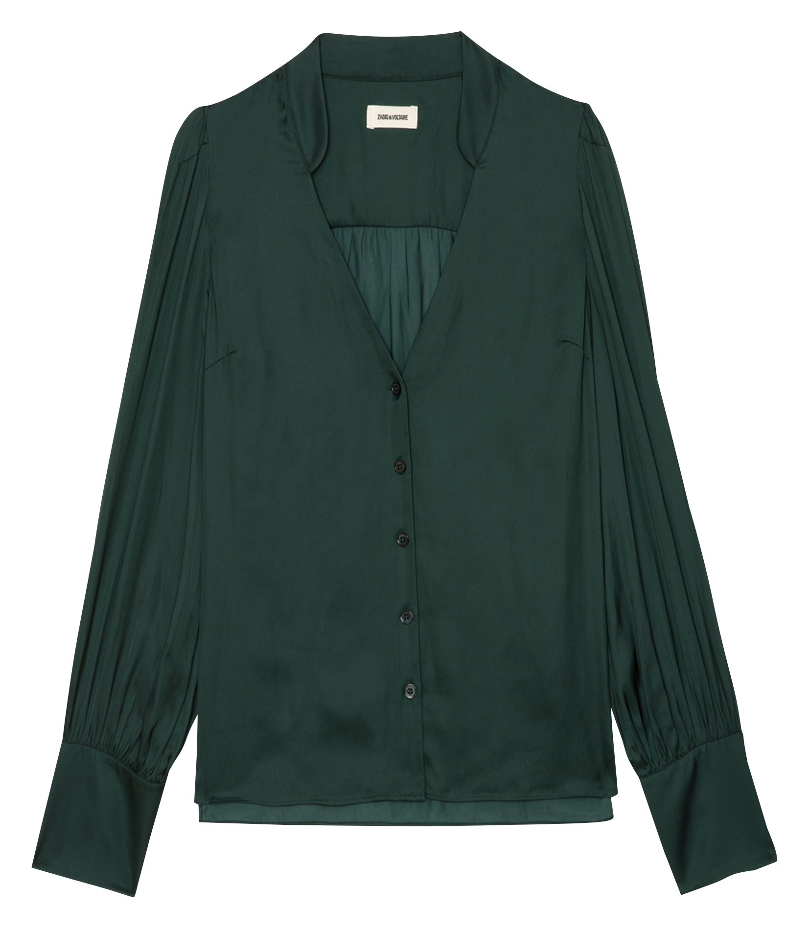TINOUS - Chemise col V droite en satin | Vert