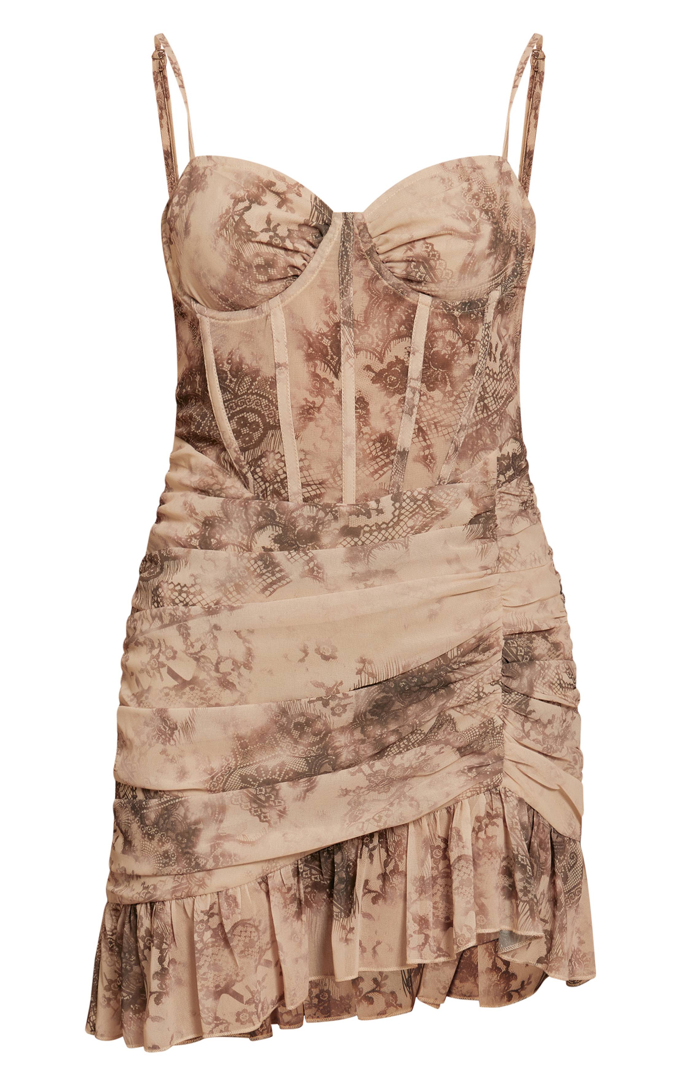 Nude Robe Moulante À Corset Imprimé Fleuri Et Ourlet À Volant