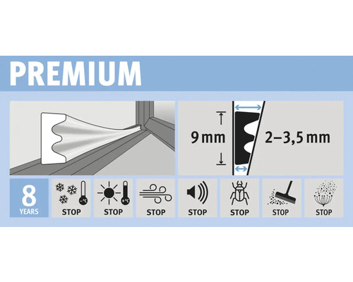 fix-o-moll E-profielafdichting, zelfklevend, wit, 6 m, 4 x 9 mm