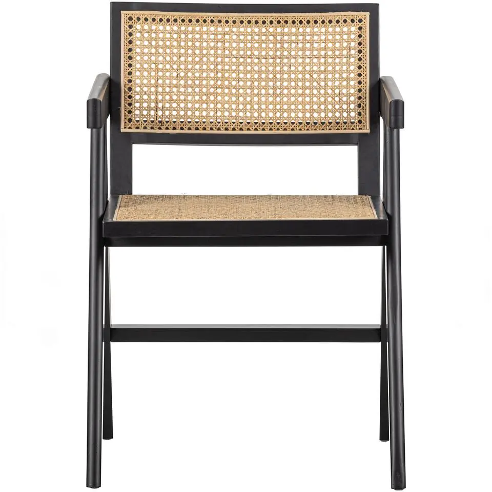 WOOOD Gunn Eetkamerstoel - Rattan - Zwart - 80x54x54