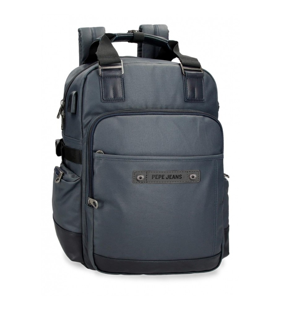Mochila para laptop Pepe Jeans de 15 polegadas, modelo Hatfield, adaptável, azul marinho.