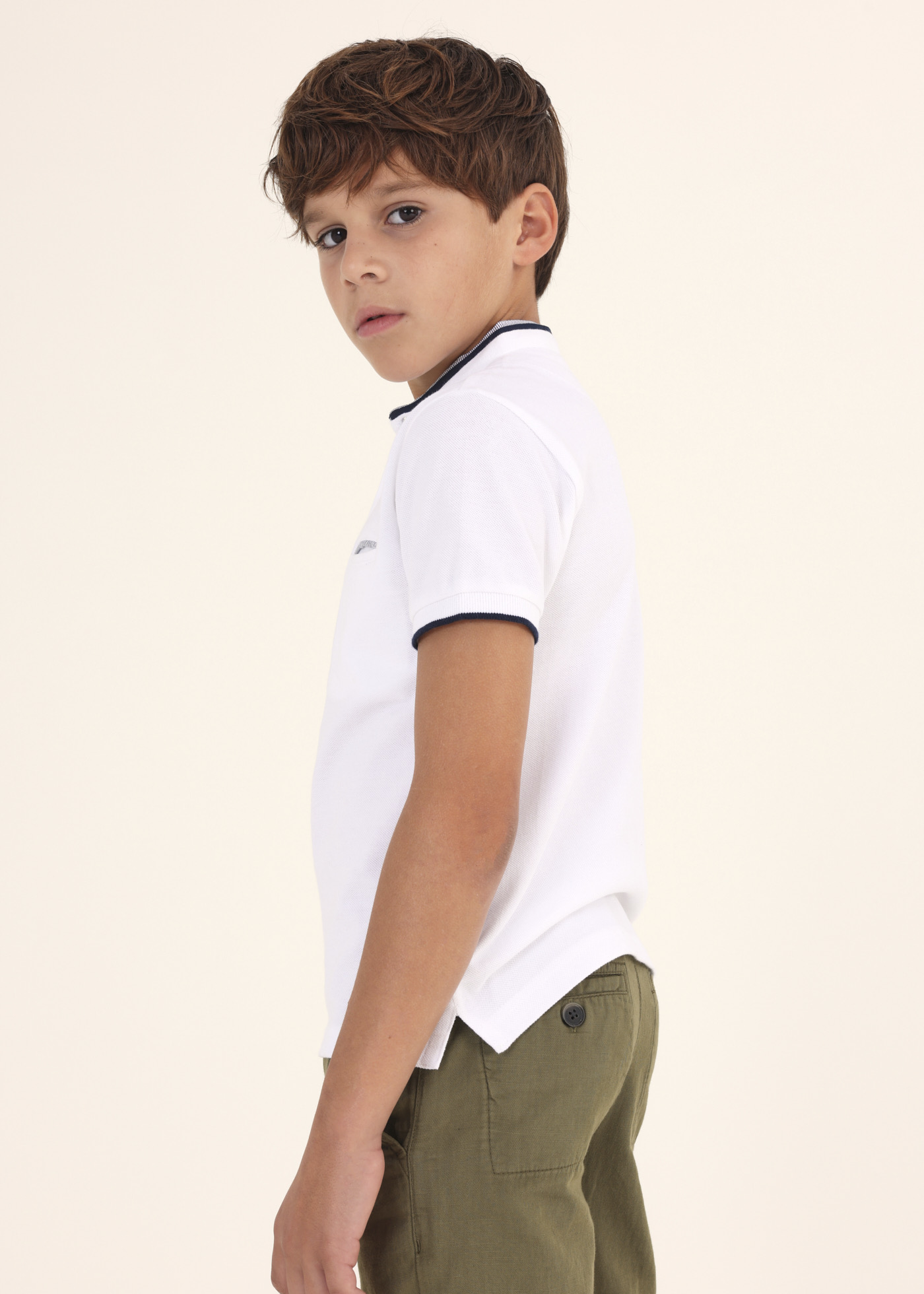 Camisa polo infantil de algodão com gola mandarim