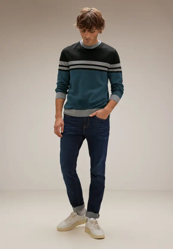Gestreifter Strickpullover - deep teal green