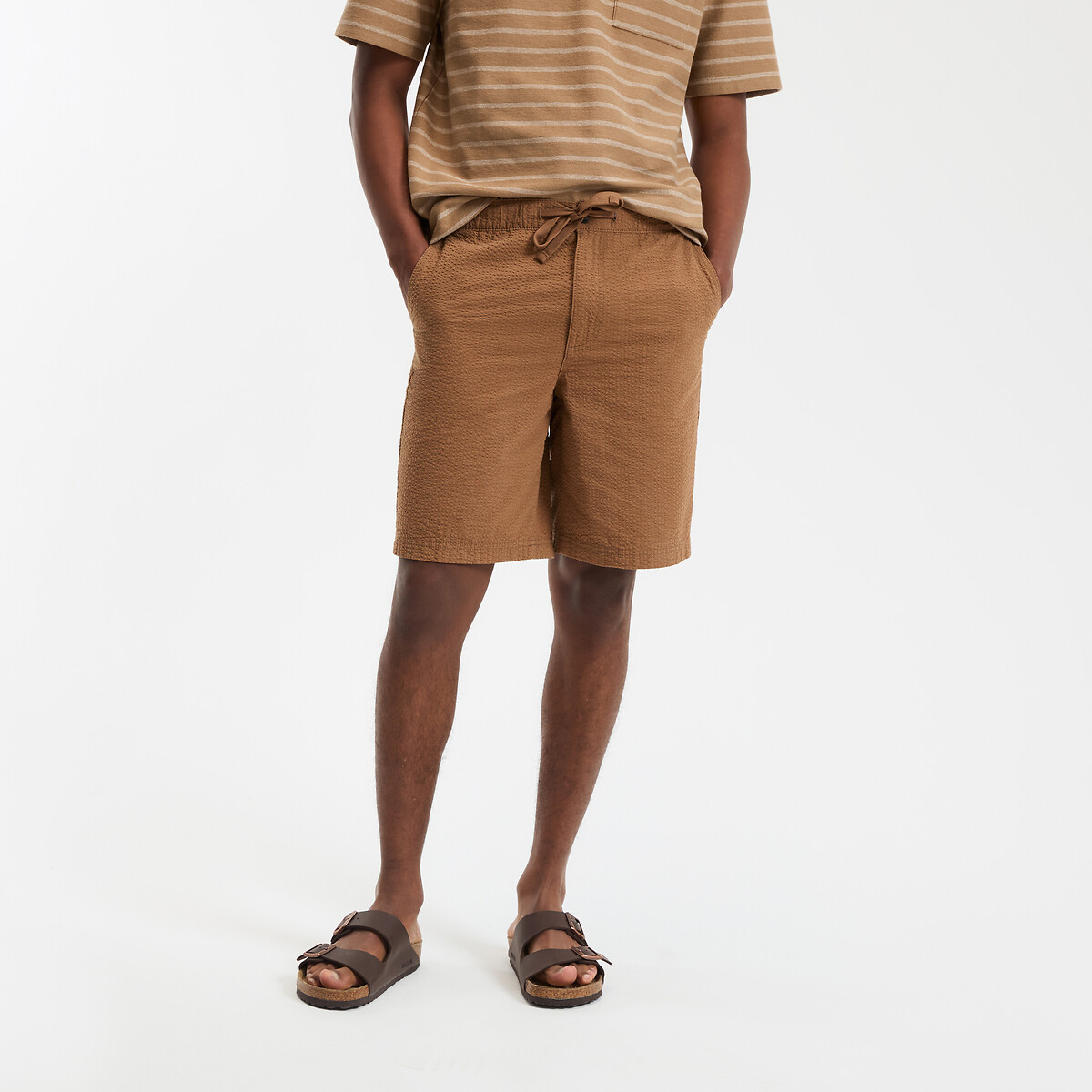 COLEÇÃO LA REDOUTE<br>Bermudas de algodão listrado com cós elástico