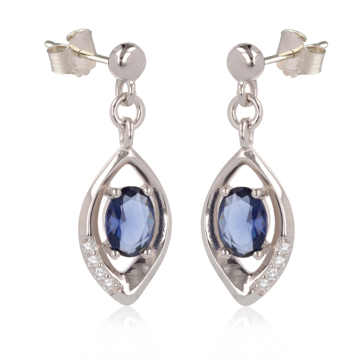 Boucles d'oreille argent rhodié avec saphir synthétique et cubic zirconia