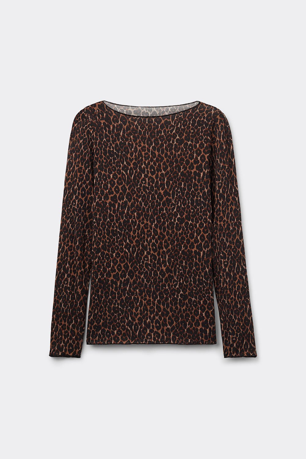 Blusa de manga comprida com estampa de leopardo em modal ultraleve com cashmere.
