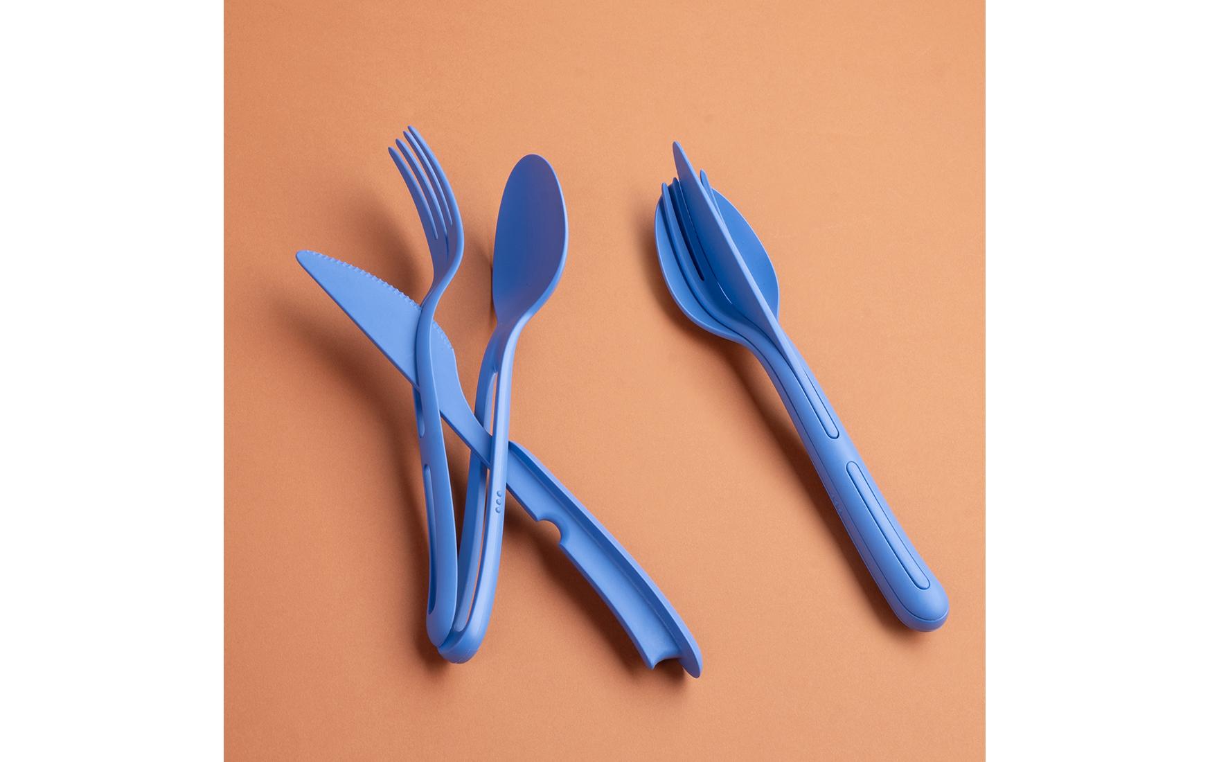 Besteck-Set to go Klikk 3-teilig, Strong BlueWiederverwendbares Reisebesteck aus hochwertigem Kunststoff