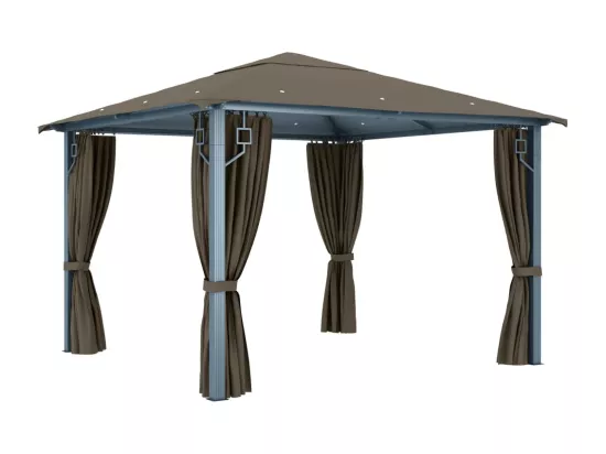 Tonnelle avec rideau et lumières LED 3x3 m Taupe Aluminium