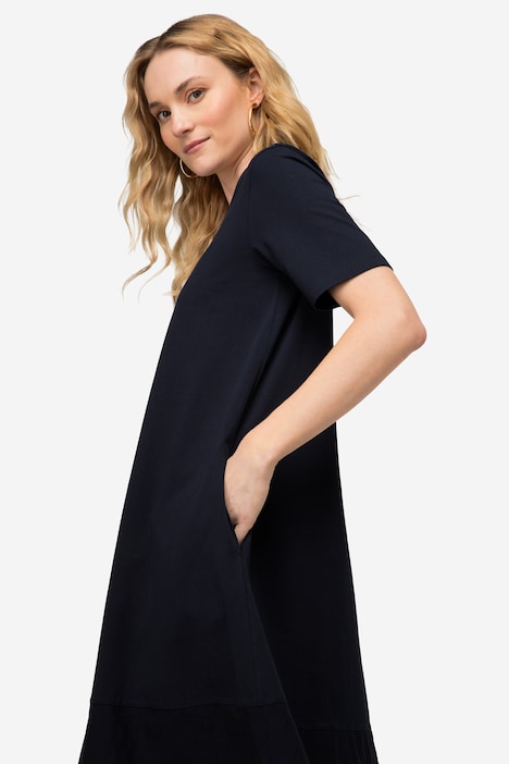 Kleid, Rundhals, Halbarm, weiter Websaum