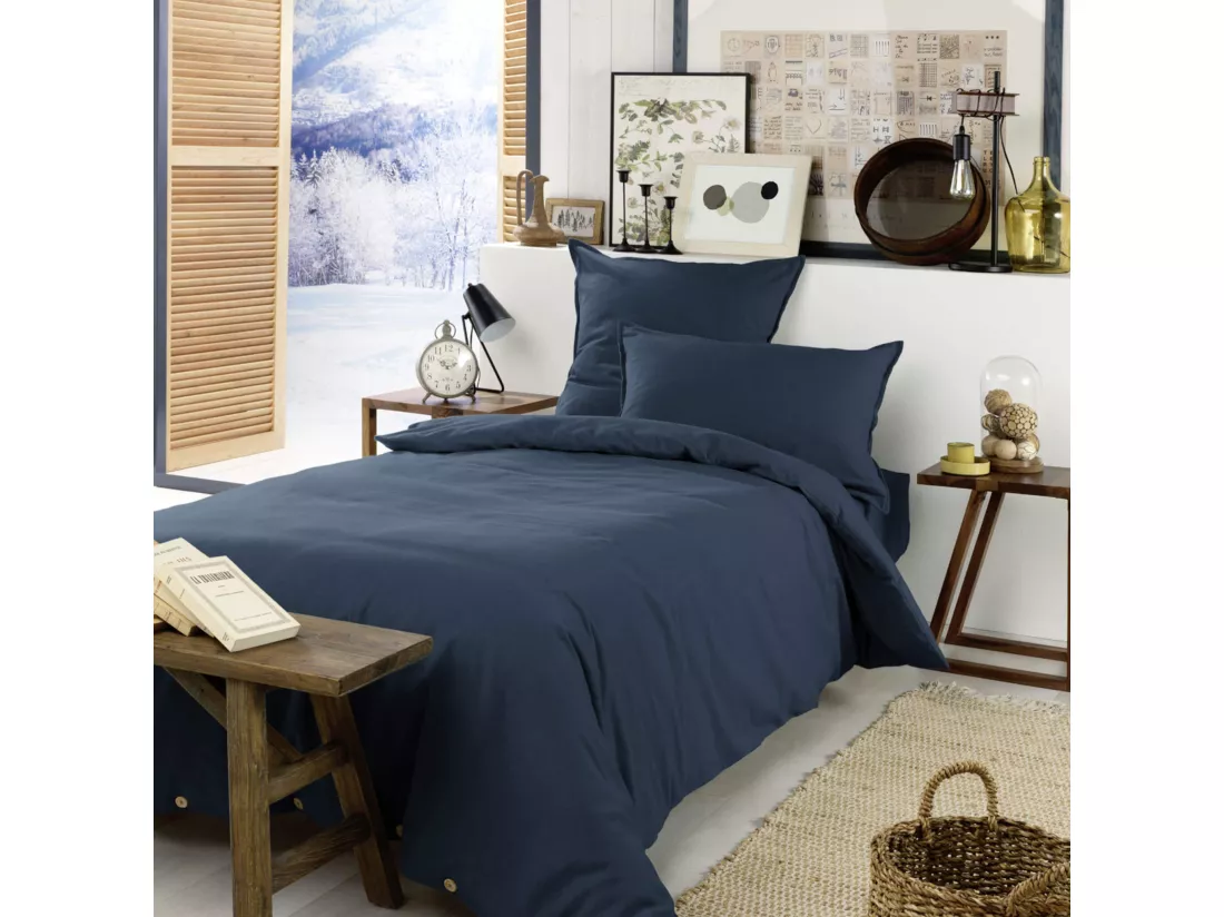Parure de lit flanelle marine 240x220 cm