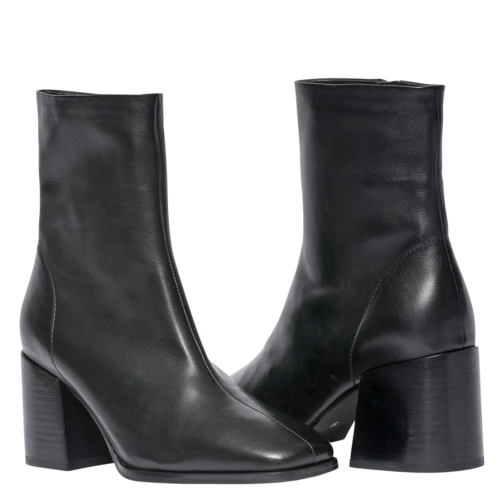 ELMA - Boots en cuir lisse noir avec large talon | Noir