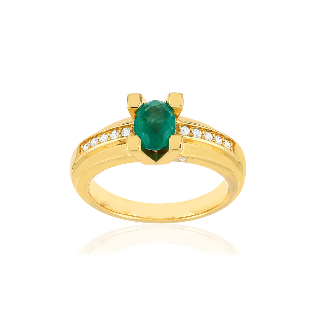 Bague VAN BRILL or jaune 750, émeraude, diamants.
