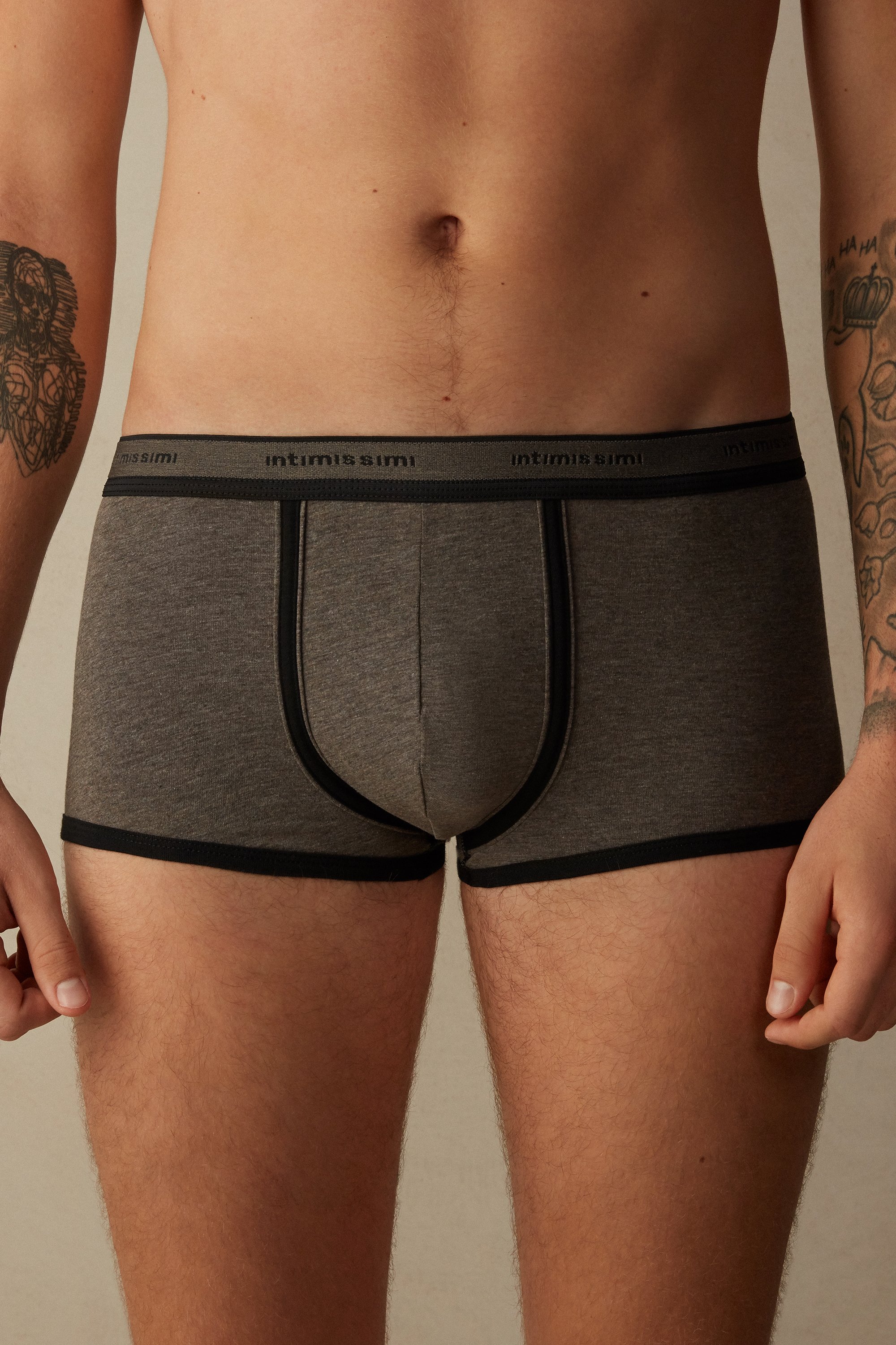 Cuecas boxer em algodão elástico Supima® com logotipo.