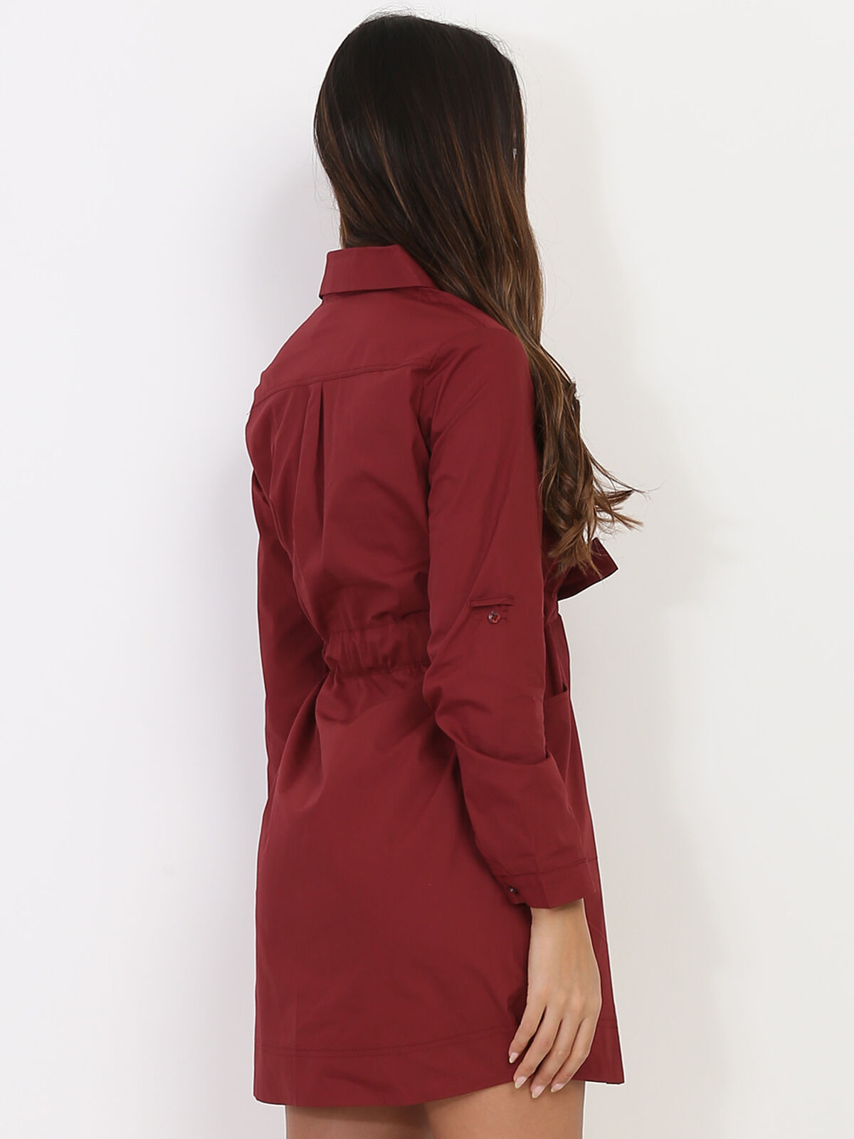 Robe chemise avec ceinture- Bordeaux