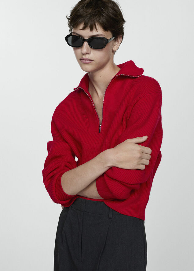 MANGO Zip neck jumper Red