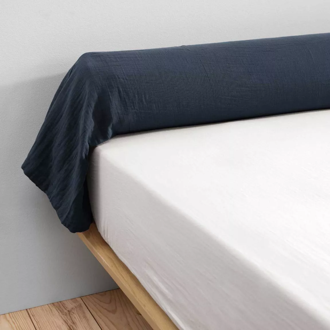 Taie de traversin gaze de coton (L185 cm) Gaïa Bleu nuit