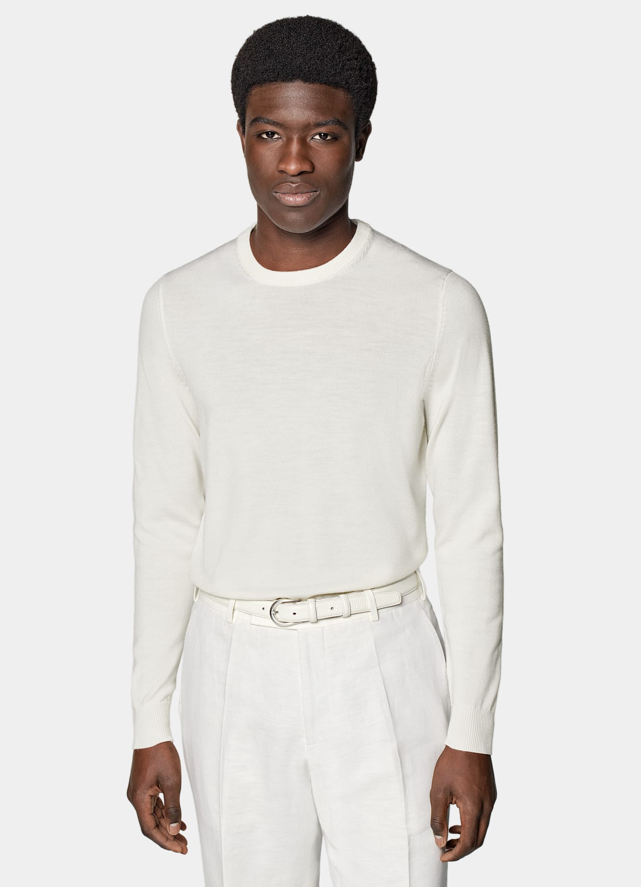 Pull col rond Merino blanc cassé