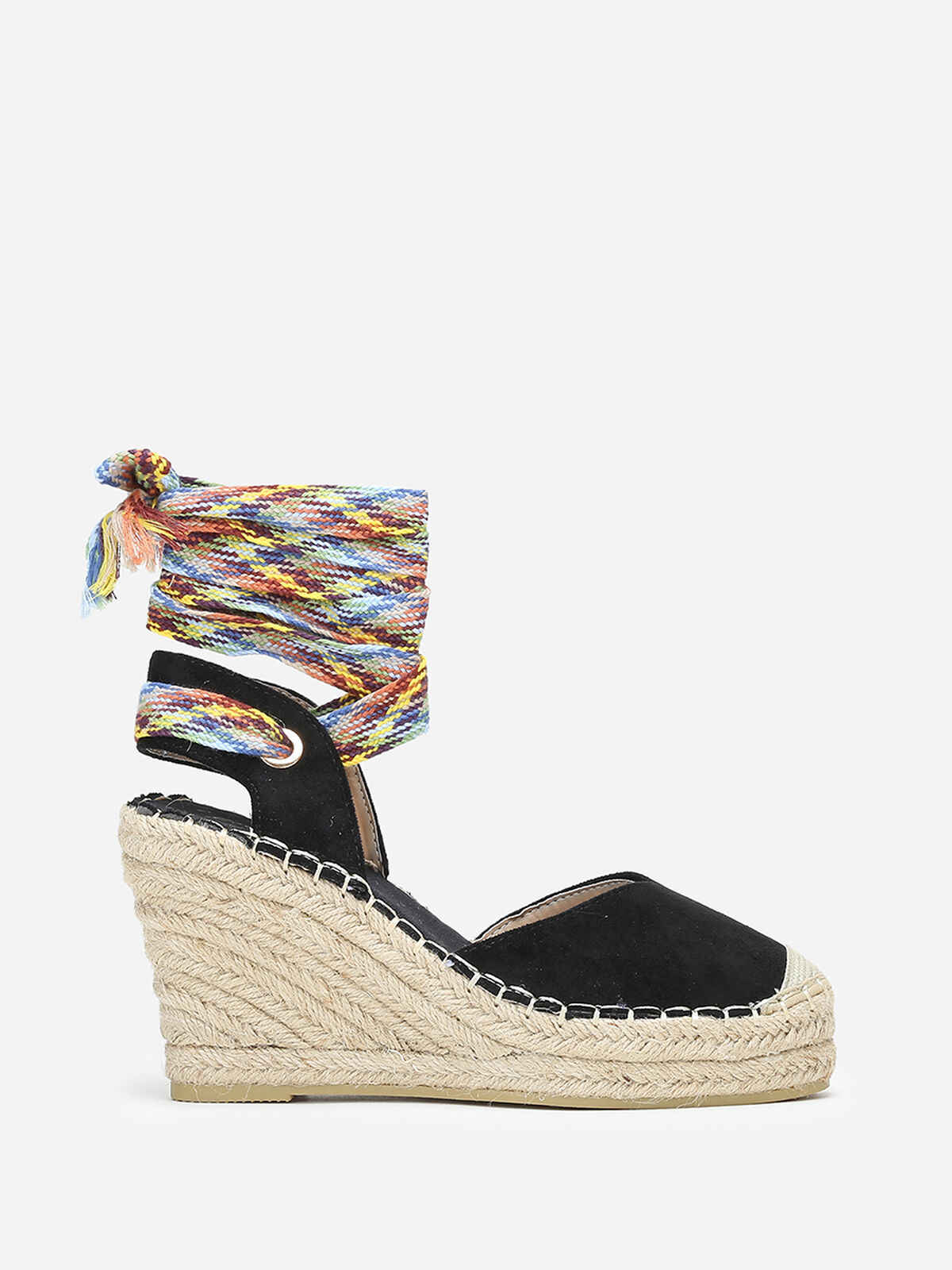 Espadrilles compensées en suédine à lanière- Noir