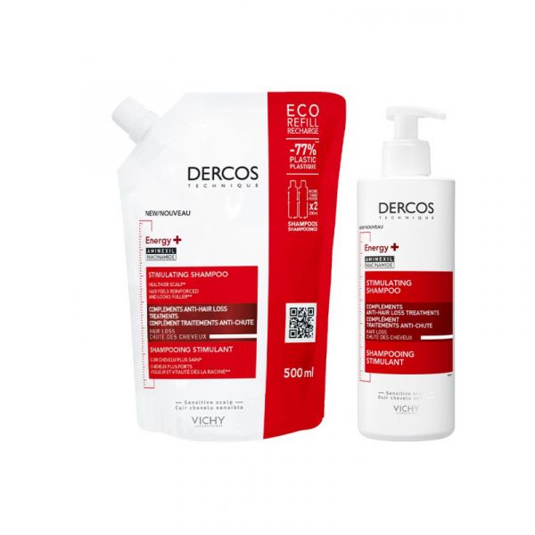 Vichy Pack Dercos Shampoo Estimulante 400ml   Ecorefill 500ml