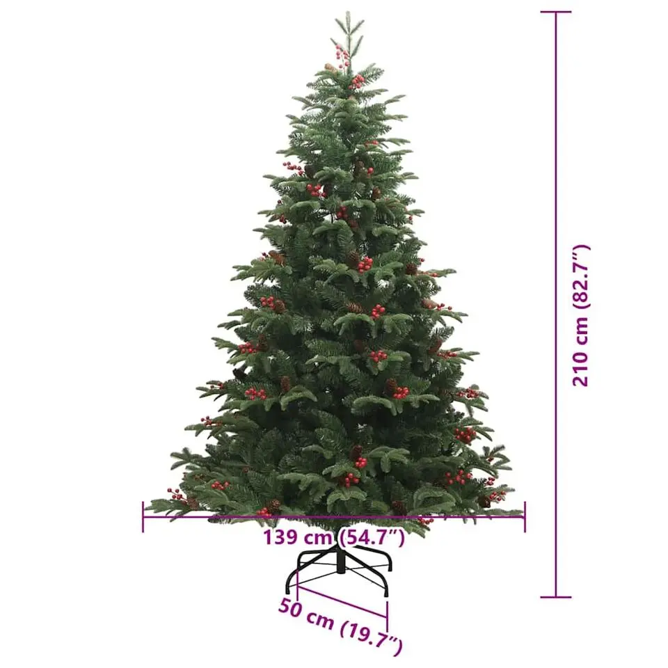 vidaXL - Kunstkerstboom met LED's en witte ballen 210 cm - Groen - PVC